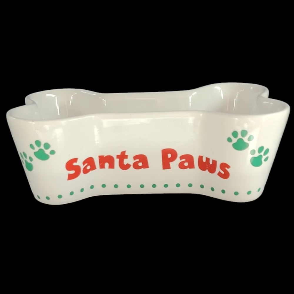 SANTA PAWS BONE SHAPED WHITE PET BOWL